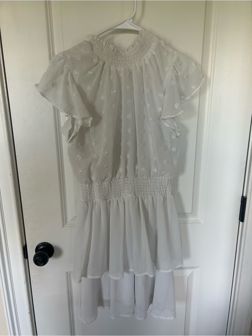 Kids White Smocked Flutter Sleeve Top - Brand: